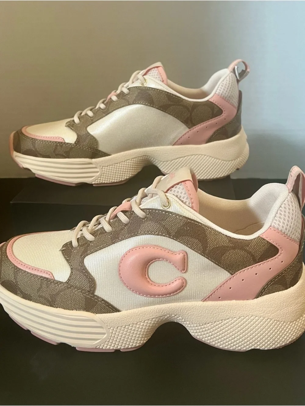 Coach White, Brown & Pink Signature Platform Sneakers - Picture 10 of 11